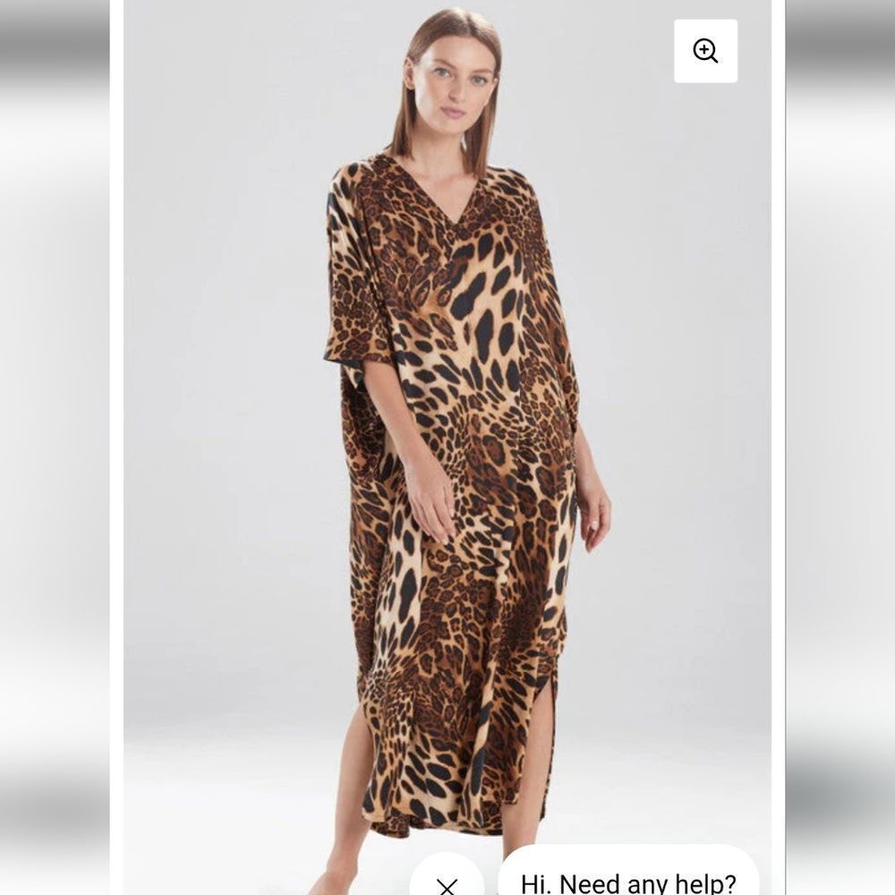Natori Animal Print Kaftan in Black and Brown New Without Tags